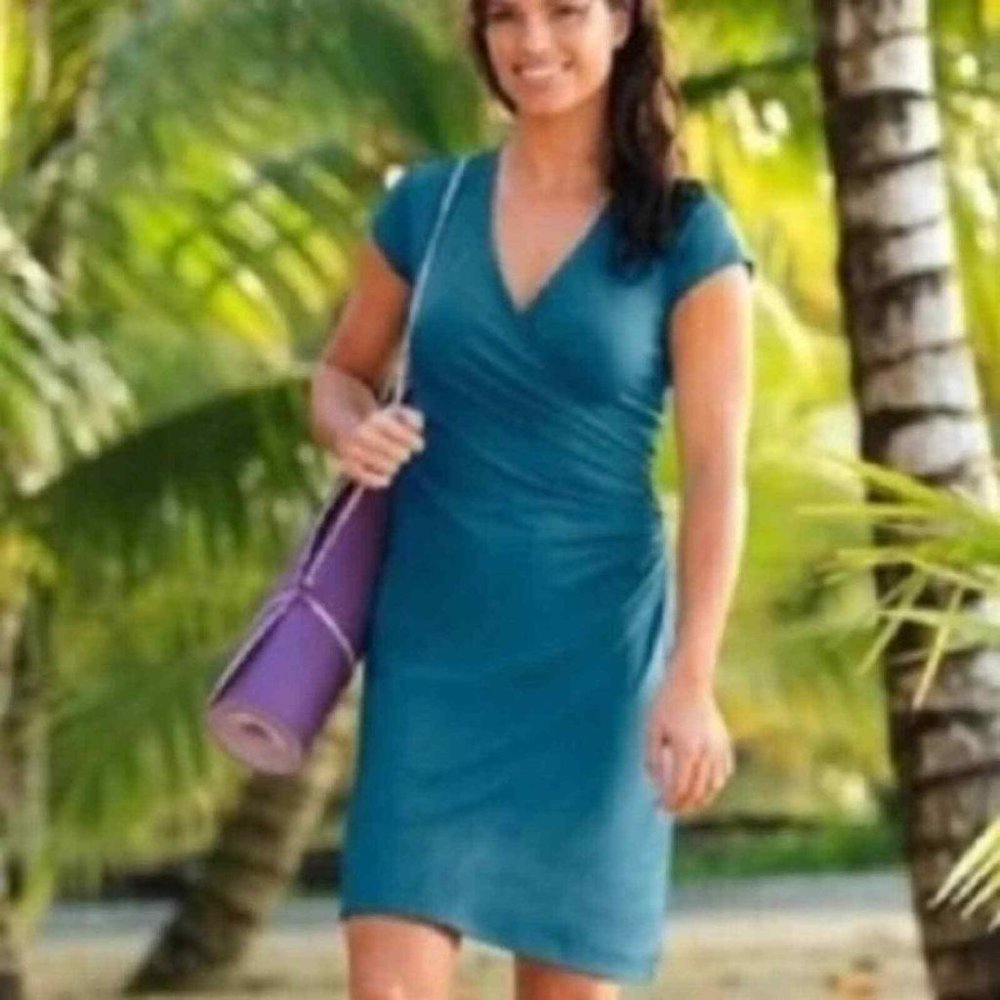 Athleta Nectar Dress Blue Faux Wrap Athletic Dress Size Medium